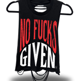 NO FUCKS GIVEN - ROAD RASH RAZOR CUT BLACK CROP TANK