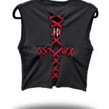ROAD RASH STITCHED RED CROSS BLACK CROP TOP
