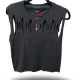 ROAD RASH STITCHED RED CROSS BLACK CROP TOP
