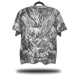 FLAMING ENGINE OVERSIZED GREY WOOD CAMO TEE