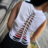 ROAD RASH BRAIDED SPINE WHITE CROP TANK TOP