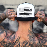 USA FLAG BLACK AND WHITE FLAT BILL HAT