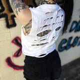 ROAD RASH WHITE BACK CUT BLACK CROP TANK