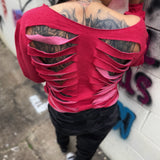 RED ROAD RASH WIDENECK CROP TOP SWEATER 1.0