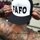 FAFO BLACK AND WHITE FLAT BILL HAT