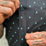 ESSENTIAL INFINITY TURQUOISE SKULL BUTTON UP