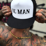 OL MAN BLACK & WHITE FLAT BILL HAT