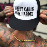 WORK HARDER BLACK & WHITE FLAT BILL HAT
