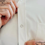 ESSENTIAL BAD LUCK SUCKS WHITE BUTTON UP