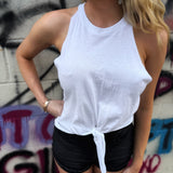 ROAD RASH FRONT TIE WHITE CROP TANK