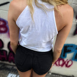 ROAD RASH FRONT TIE WHITE CROP TANK