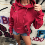 ROAD RASH BACK SLASH CROP RED HOODIE