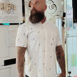 ESSENTIAL BAD LUCK SUCKS WHITE BUTTON UP
