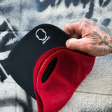 APACE BLACK & RED CURVED BILL TRUCKER HAT