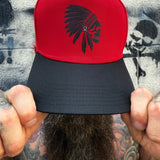 APACE BLACK & RED CURVED BILL TRUCKER HAT