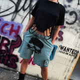 ROAD RASH FRONT SLASHED BLACK CROP TOP