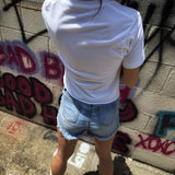 ROAD RASH FRONT SLASHED WHITE CROP TOP