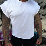 ROAD RASH MENS MUSCLE CROP WHITE TEE