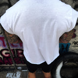 ROAD RASH MENS MUSCLE CROP WHITE TEE