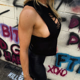 ROAD RASH DIAMOND CUT BRAIDED SPINE BLACK CROP TANK