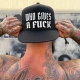 WHO GIVES A FUCK BLACK FLAT BILL HAT