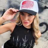 USA RED FLAG WHITE & BLACK BASEBALL HAT