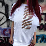 ROAD RASH RAW EDGE SLASHED WHITE TEE