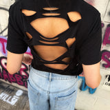 ROAD RASH CRAZY BACK SLASH BLACK CROP TOP