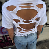 ROAD RASH CRAZY BACK SLASH WHITE CROP TOP