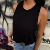 ROAD RASH BACK SLASHED AND BRAIDED BLACK CROP TANK TOP