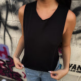 ROAD RASH BRAIDED BACK BLACK CROP TANK TOP