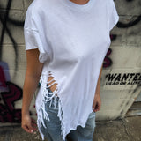 ROAD RASH MUSCLE BACK SLASHED WHITE TEE