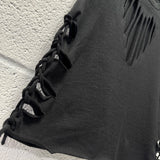ROAD RASH HEART CUT AND SIDE BRAID BLACK CROP TANK
