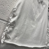 ROAD RASH WHITE HEART CUT AND SIDE BRAID CROP TANK