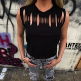 ROAD RASH STITCHED WHITE CROSS BLACK CROP TOP