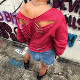 ROAD RASH SLASH X WIDENECK CROP RED HOODIE