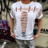 ROAD RASH SLASHED UP WHITE TEE
