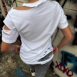 ROAD RASH SLASHED SLEEVES WHITE TEE