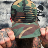 USA BLACK FLAG RETRO TRUCKER GREEN CAMO HAT