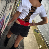 ROAD RASH BACK LACE WHITE CROP TOP