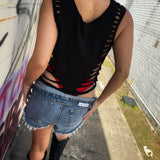 ROAD RASH V CUT SIDE BLACK CROP TANK TOP