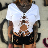 ROAD RASH V BRAIDED FRONT WHITE CROP TOP