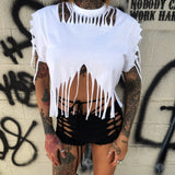 ROAD RASH FRONT FRINGE WHITE CROP TOP