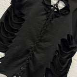 ROAD RASH BRAIDED DIAMOND SPINE BLACK CROP TANK TOP