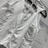 ROAD RASH BRAIDED DIAMOND SPINE WHITE CROP TANK TOP