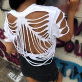 ROAD RASH RAZOR DIAMOND BACK WHITE CROP TOP