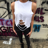 ROAD RASH MID SPINE WHITE CROP TANK