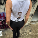 ROAD RASH MID SPINE WHITE CROP TANK