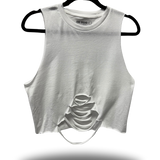 ROAD RASH MID SPINE WHITE CROP TANK