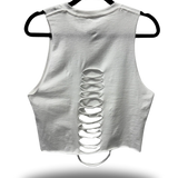 OUTLAW WOMAN ROAD RASH MIDEL SPINE WHITE BELLY CROP TANK